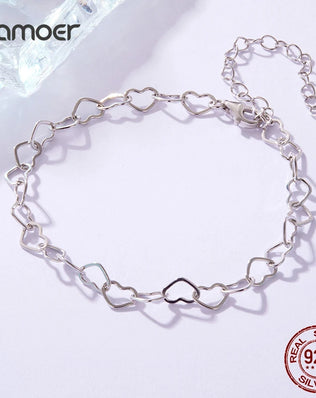 BAMOER 925 Sterling Silver Pretty Heart Link Bracelet