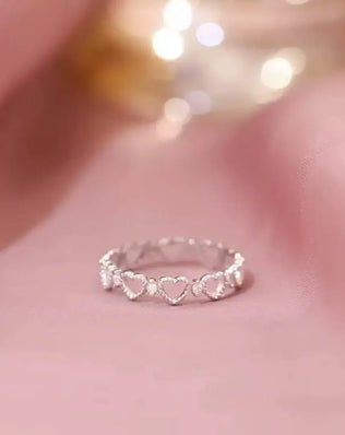 925 Sterling Silver Ring, Band with Sweet Cut-Out Hearts, Stackable and Adjustable