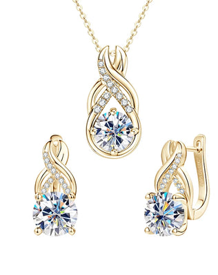 Luxury Moissanite Diamond Jewellery Set, 925 Sterling Silver Infinity Pendant Necklace & Drop Earrings