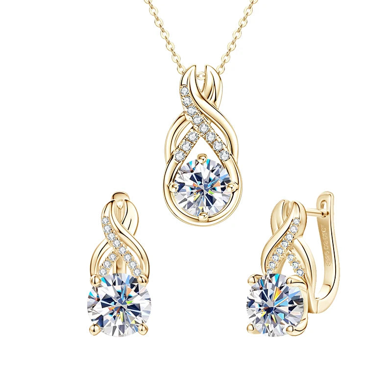 Luxury Moissanite Diamond Jewellery Set, 925 Sterling Silver Infinity Pendant Necklace & Drop Earrings