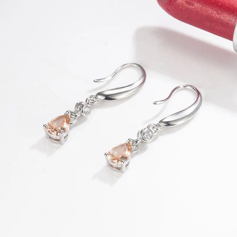 Silver 925 Earrings Water Drop Shape Zircon Gemstones