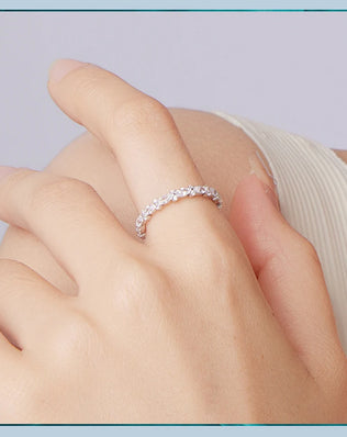 BAMOER Full Eternity Band, 925 Sterling Silver Stacking Ring With Oval Pave Cubic Zircon