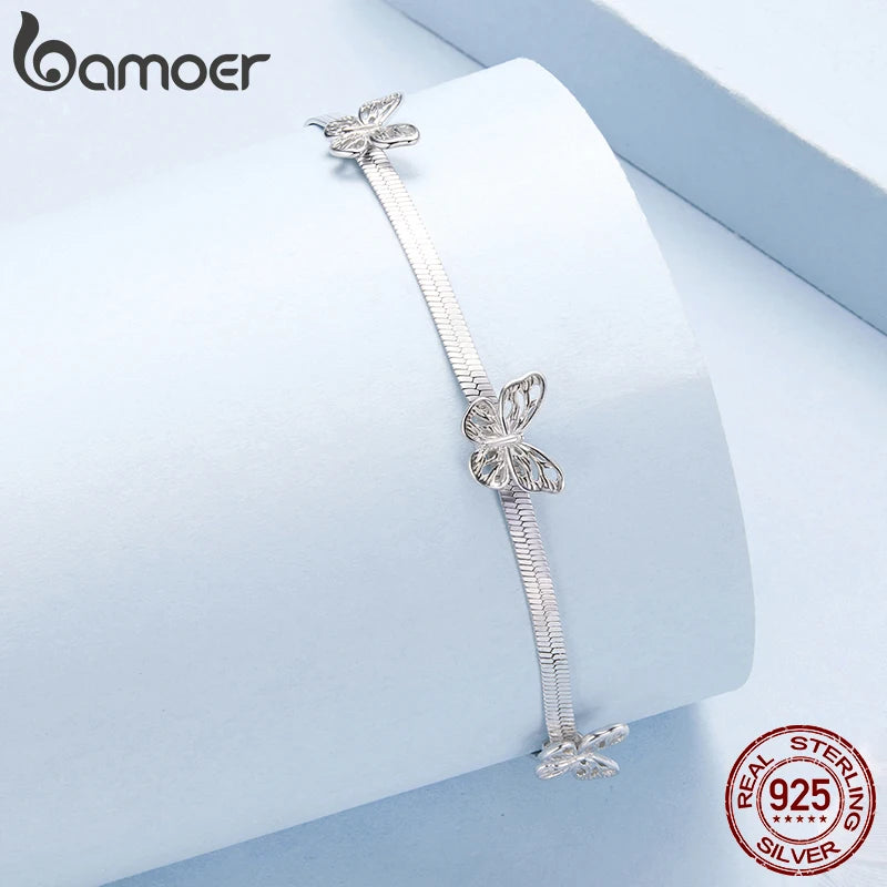 Bamoer Flat 925 Sterling Silver Butterfly Bracelet