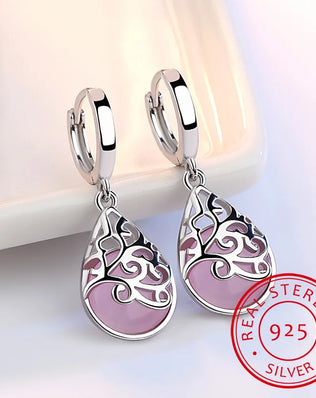 Delicate, Opal Stone Drop Earrings in 925 Sterling Silver