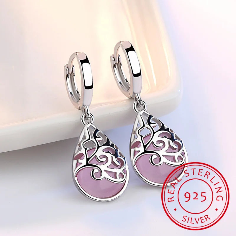 Delicate, Opal Stone Drop Earrings in 925 Sterling Silver