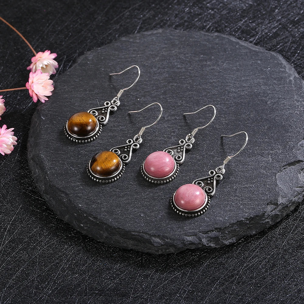 S925 Silver Drop Earring 10MM Labradorite Multicolor Pendant Earrings Engagement Wedding Women Fine Jewelry