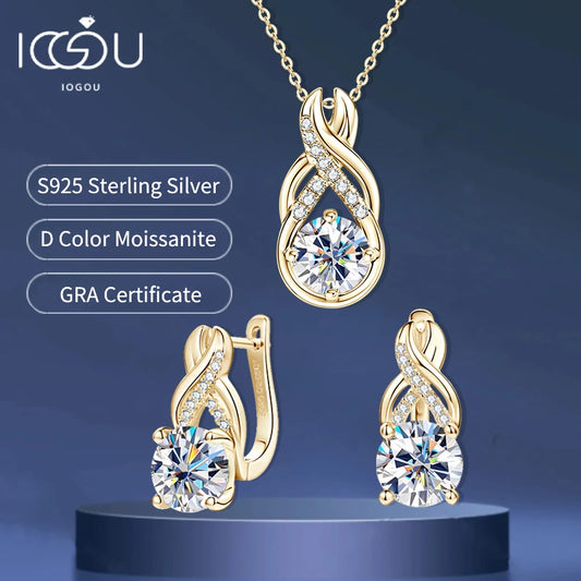 Luxury Moissanite Diamond Jewellery Set, 925 Sterling Silver Infinity Pendant Necklace & Drop Earrings