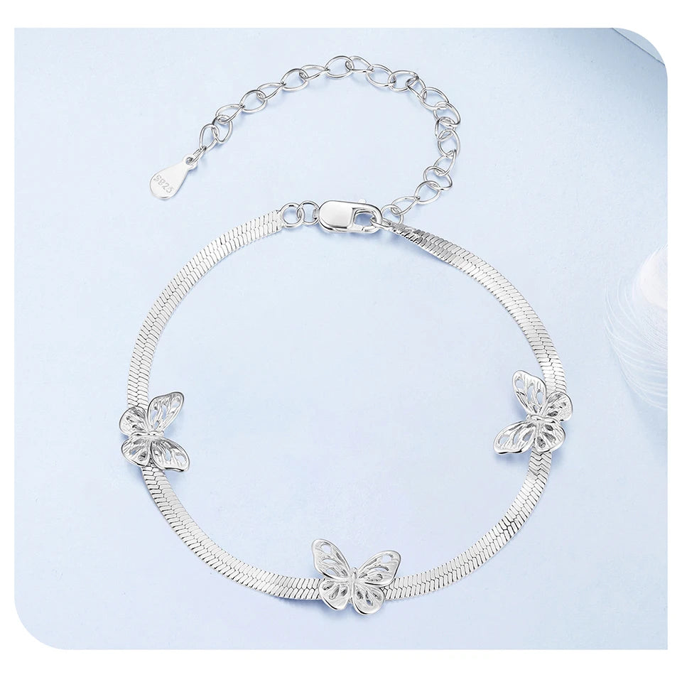 Bamoer Flat 925 Sterling Silver Butterfly Bracelet