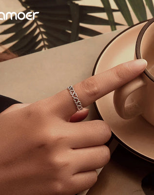 BAMOER 925 Sterling Silver Heart Ring, With or Without Gold Plating. Minimalist, Adjustable and Stackable
