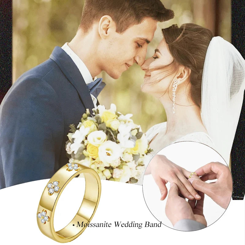 BAMOER Lucky Clover Band, S925 Gold Plated with Tiny Moissanites in Clusters of 4.  Unusual, Stylish Commitment Ring