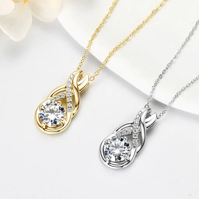 Luxury Moissanite Diamond Jewellery Set, 925 Sterling Silver Infinity Pendant Necklace & Drop Earrings