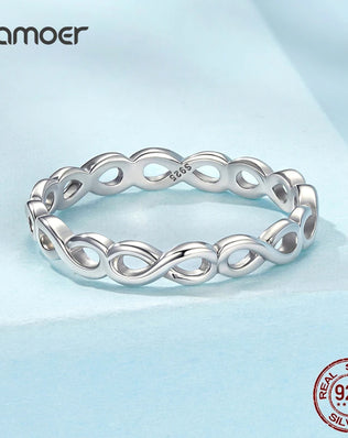 BAMOER 925 Sterling Silver Infinity Symbol Promise Band, Forever Love Knot Ring