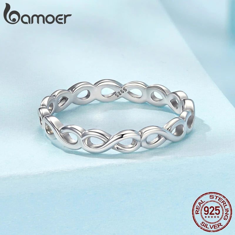 BAMOER 925 Sterling Silver Infinity Symbol Promise Band, Forever Love Knot Ring