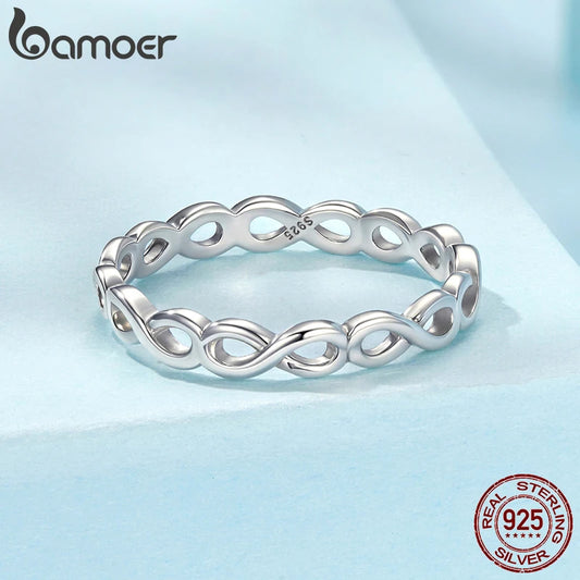BAMOER 925 Sterling Silver Infinity Symbol Promise Band, Forever Love Knot Ring