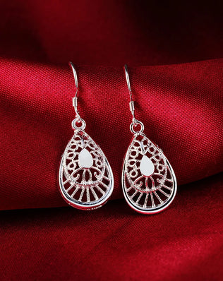 Hot Selling 925 Sterling Silver vintage earrings high quality Fashion Jewelry Christmas Gift Carved water drops