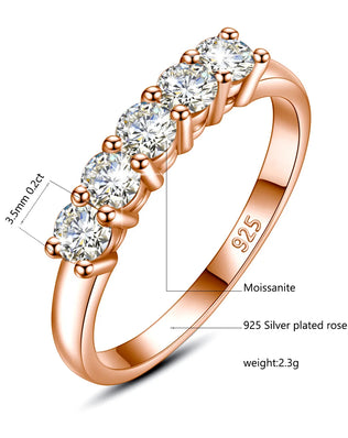 925 Sterling Silver, Gold Plated Ring, Adorned with 5 x 0.2ct Moissanite Diamonds