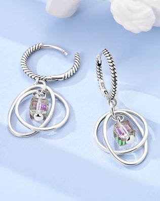 925 Sterling Silver Earrings Women Color Plated Sugar Cube Double Ring Snake Drop Earring For Anniversary Wedding Jewelry Gifts