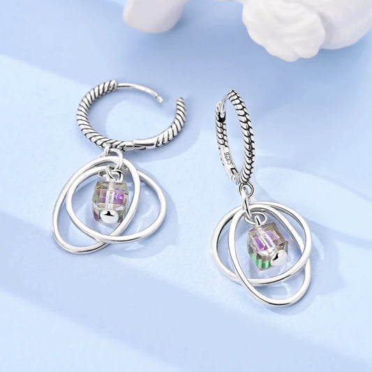 925 Sterling Silver Earrings Women Color Plated Sugar Cube Double Ring Snake Drop Earring For Anniversary Wedding Jewelry Gifts