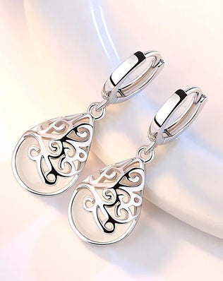 Delicate, Opal Stone Drop Earrings in 925 Sterling Silver