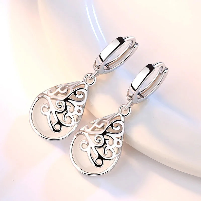 Delicate, Opal Stone Drop Earrings in 925 Sterling Silver