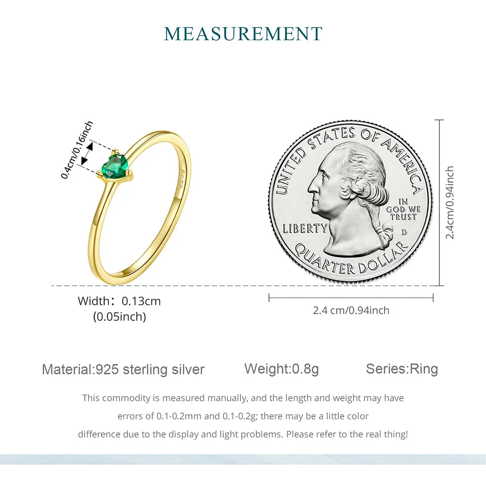 BAMOER Solid 925 Sterling Silver Mini Heart Ring, Gold Plated, With Pavé CZ, 2 Styles