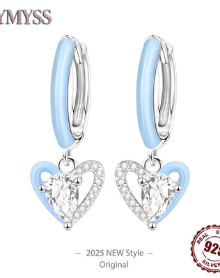 CYMYSS 2025 New 925 Sterling Silver Blue Heart Drop Earring Boutique Wedding Birthday Party Gift Jewellery Zircon Women Earrings