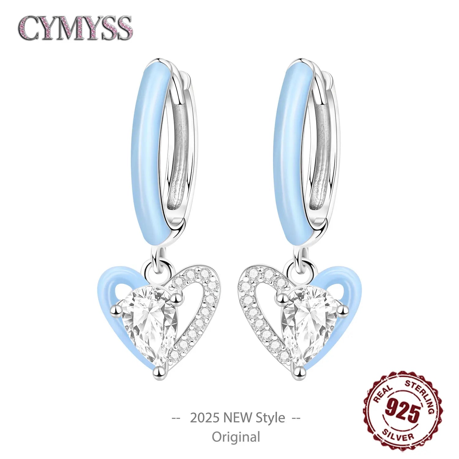 CYMYSS 2025 New 925 Sterling Silver Blue Heart Drop Earring Boutique Wedding Birthday Party Gift Jewellery Zircon Women Earrings