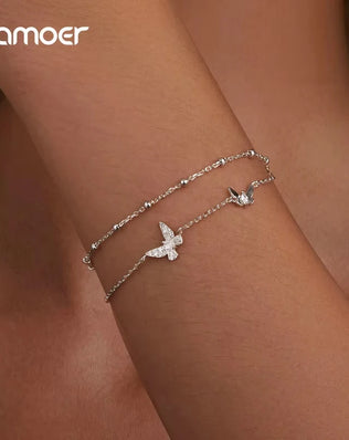 BAMOER Delicate 2 Strand Butterfly Bracelet, 925 Sterling Silver, Plated