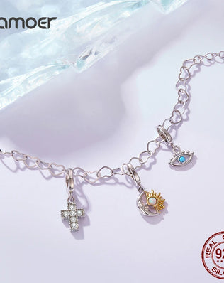 BAMOER 925 Sterling Silver Pretty Heart Link Bracelet