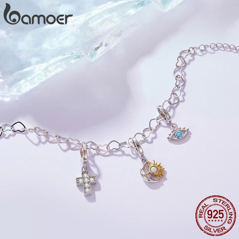BAMOER 925 Sterling Silver Pretty Heart Link Bracelet