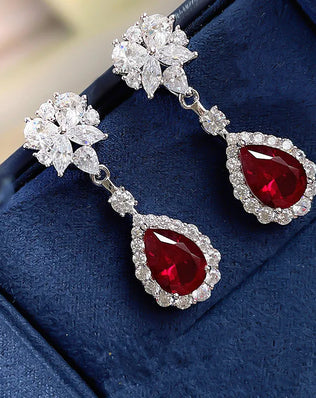925 Silver Red Cubic Zirconia Hanging Earrings for Women Gorgeous Ear Accessories Wedding Party Aesthetic Earrings New Jewelry