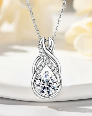 Luxury Moissanite Diamond Jewellery Set, 925 Sterling Silver Infinity Pendant Necklace & Drop Earrings