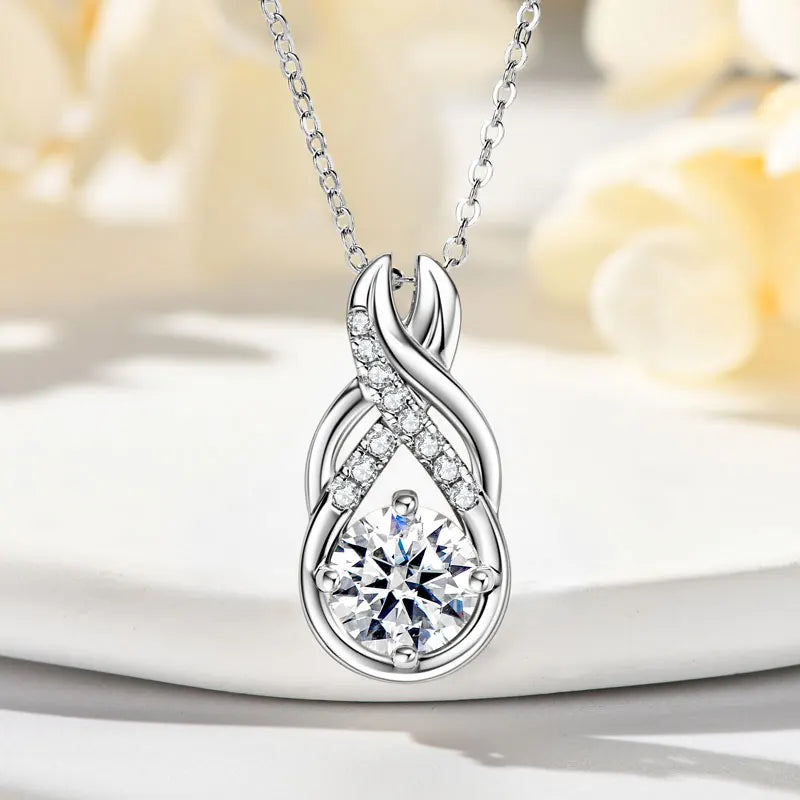 Luxury Moissanite Diamond Jewellery Set, 925 Sterling Silver Infinity Pendant Necklace & Drop Earrings