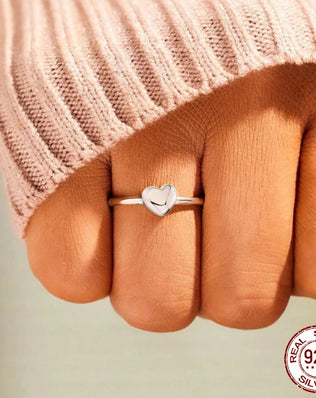 BAMOER Solid 925 Sterling Silver Heart Ring, Resizable, Minimalist, Stacking Ring