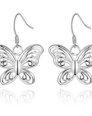 Hot 925 Sterling Silver Beautiful butterfly drop Earring for Women Fashion Holiday gifts classic party wedding Jewelry
