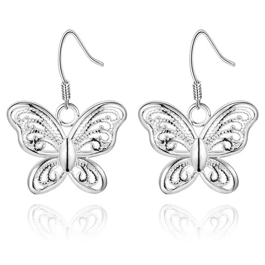 Hot 925 Sterling Silver Beautiful butterfly drop Earring for Women Fashion Holiday gifts classic party wedding Jewelry