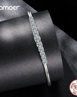 BAMOER 925 Sterling Silver Cuff Bangle, Plated with White Gold and Set with 3.6CTTW Moissanite Diamonds