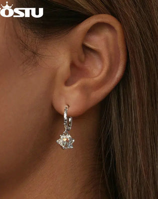 WOTSU Rainbow Crystal Lotus Drop Earrings in S925 Sterling Silver, Plated with White Gold