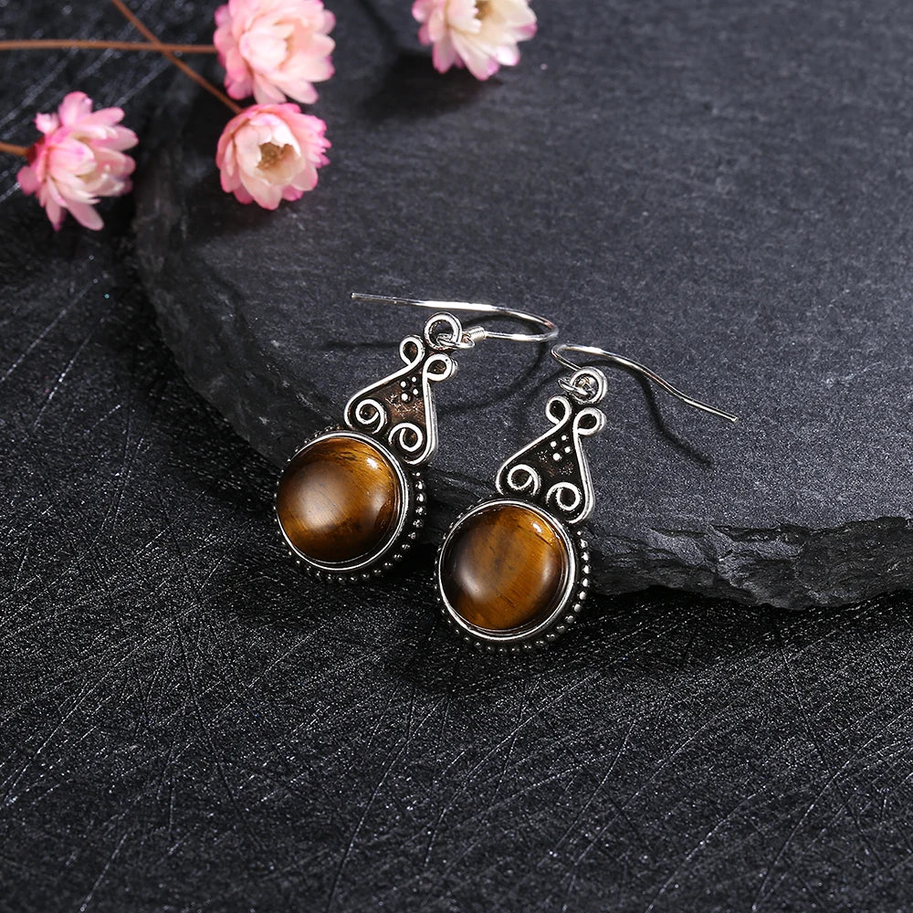 S925 Silver Drop Earring 10MM Labradorite Multicolor Pendant Earrings Engagement Wedding Women Fine Jewelry