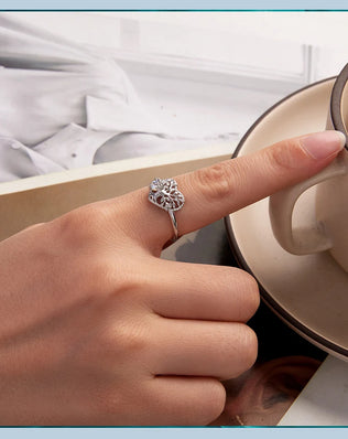 BAMOER 925 Filigree Heart-Shaped Tree of Life Open Ring, with Moonstone