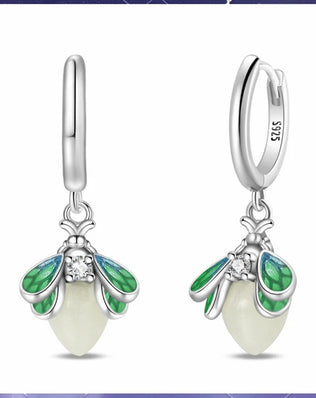 New 925 sterling silver glowing green firefly earrings