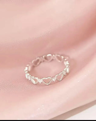 925 Sterling Silver Ring, Band with Sweet Cut-Out Hearts, Stackable and Adjustable