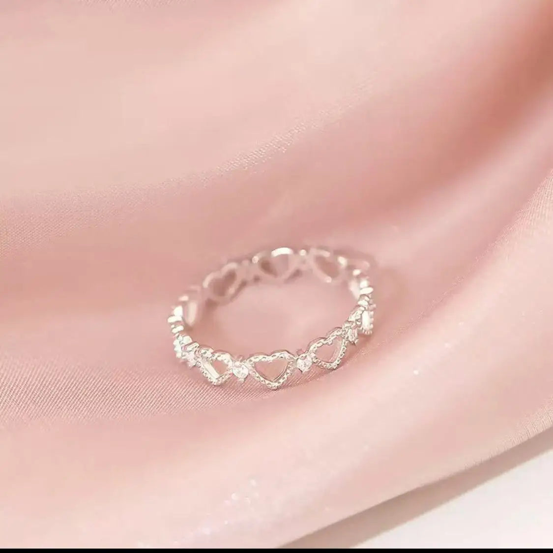 925 Sterling Silver Ring, Band with Sweet Cut-Out Hearts, Stackable and Adjustable