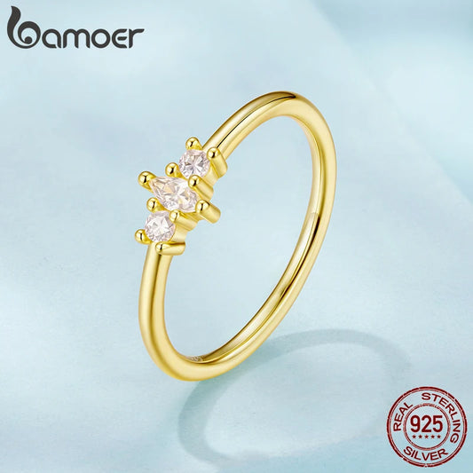 BAMOER 925 Sterling Silver, Gold Plated Ring With  Marquise Style CZ, Stackable Rings
