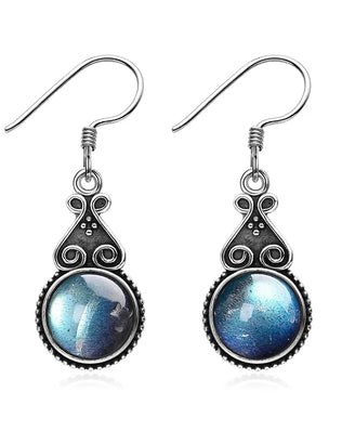 S925 Silver Drop Earring 10MM Labradorite Multicolor Pendant Earrings Engagement Wedding Women Fine Jewelry