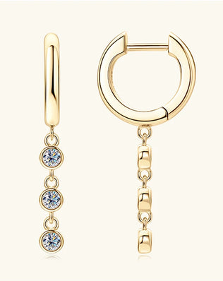 Elegant, Round Cut Moissanite Drop Earrings. 925 Sterling Silver, Plated with 18k Yellow or White Gold