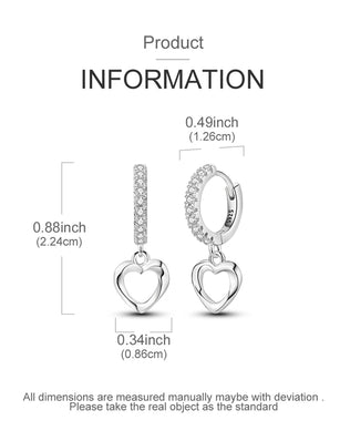 Pretty 925 Sterling Silver Drop Earrings, with Hearts