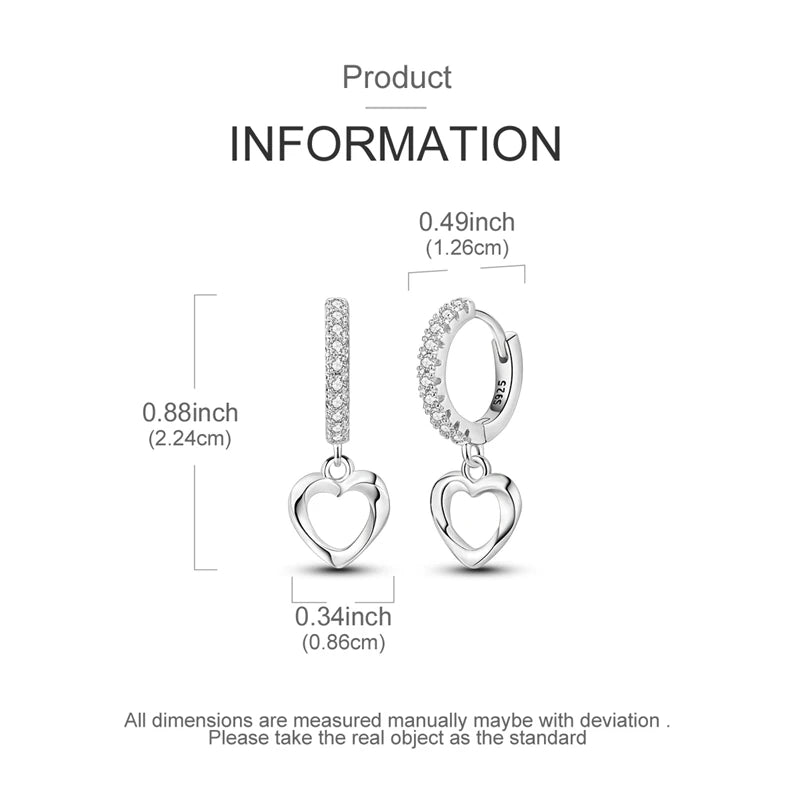 Pretty 925 Sterling Silver Drop Earrings, with Hearts