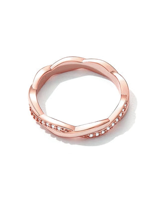 BAMOER 925 Sterling Silver Twisted Half Eternity Ring, Set with Tiny Zircons