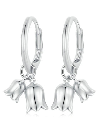 925 Sterling Silver Lily of the Valley Flower Hoop Drop Earrings